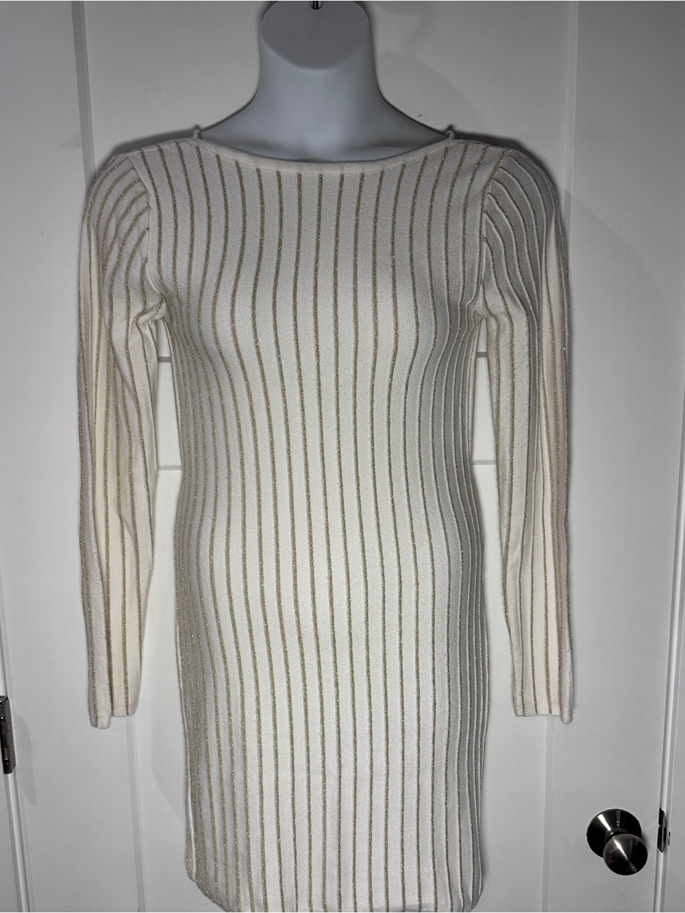 Princess Polly Cream Knit Long Sleeve Dress with Tan Stripes
